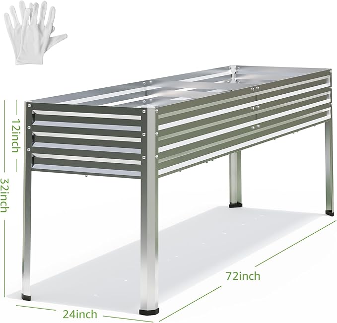 6x2x1ft Large Raised Garden Bed with Legs Galvanized Outdoor Elevated Planter Box Stand Up Metal Flower Beds for Patio