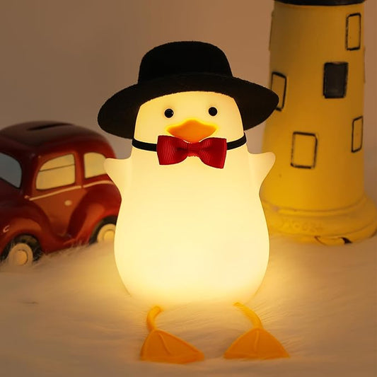 Benson Gentleman Duck Night Light - Cute Duck Lamp with Black Hat& Bow Tie, Warm Dimming Light & Timer for Room, Birthday, Xmas, Baptism Gifts for Baby Boys & Girls