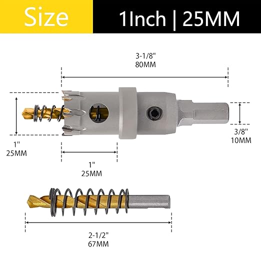 1" (25mm) Hole Saw Heavy Duty Carbide 2-Pack Tungsten Carbide Tipped Hole Cutters cuts Stainless Steel, mild Steel, Iron, Copper, Brass, Plastic Titanium-Plated Pilot Drill Bits