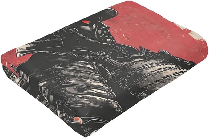 Japanese Samurai Throw Blanket Asian Warrior Flannel Blankets Japan Bushido Fuzzy Plush Super Soft Cozy Warm Decor Gifts for Boys Girls Kids Adults Men Women 60" x 80"