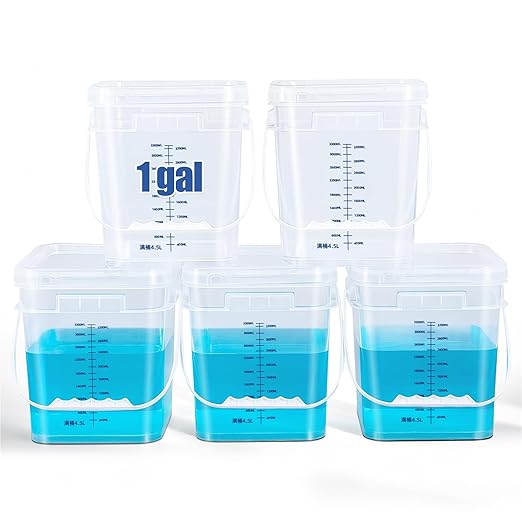 ASEVAT Square 1 Gallon Bucket with Lid, Clear Food Grade Storage Containers with Lids, Pail Container with Handle, Bucket for Cleaning Heavy-Duty Extra Durable BPA Free