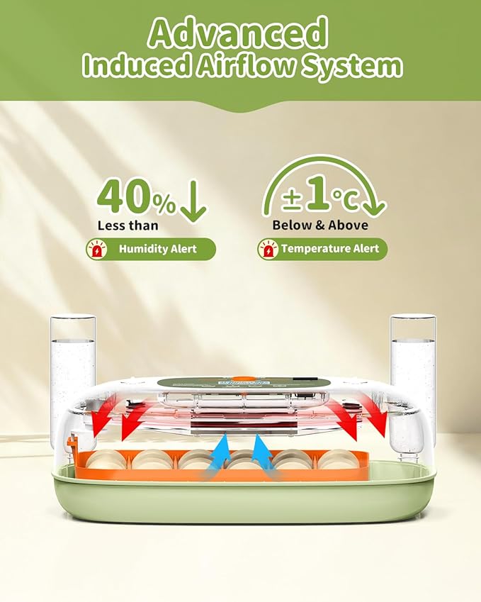 Egg Incubator for 24 Chicken Eggs with Automatic Turner, Digital Temperature Control & Humidity Display, Candler, Poultry Hatcher for Chicken, Duck, Quail, Birds (Green)