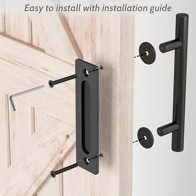 SKYSEN 2 Pack 12" Barn Door Handles, Sliding barn Door Pull Handle, No Gap Flat Plate Design- Heavy Duty- Round- Easy to Install- Matt Black (681-2)