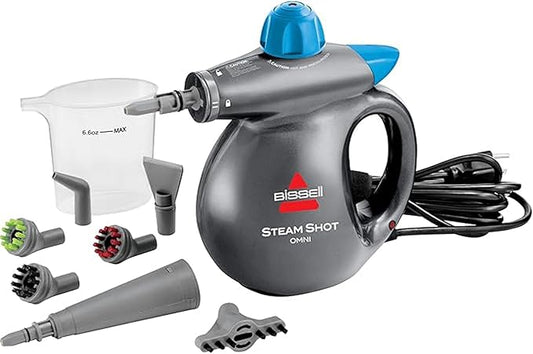 BISSELL Steam Shot Omni Pressurized Handheld Multi-Surface Natural Portable Steam Cleaner with 7 tools for tile, grout, windows, bathrooms, kitchen, auto