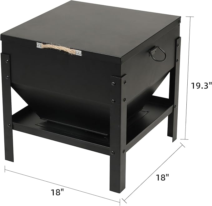 Solution4Patio All Metal Chicken Feeding Box 80 lbs Large Capacity Portable, Waterproof Lid, Hens and Roosters, No Waste Coop Poultry, Galvanized Steel Feeder Standing for Chickens