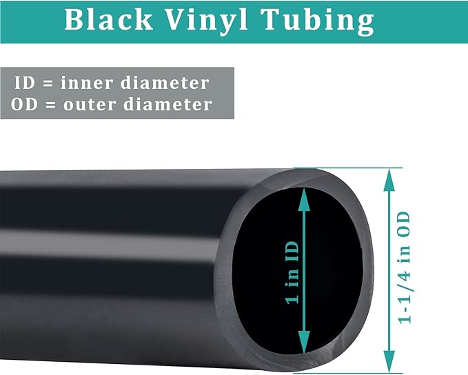 1" id - 25ft Black Vinyl Tubing Flexible PVC Tube Hybrid Hose Transfer Water Fuel Gas for Pond Fountain Garden Waterfall, Durable and Safe, with 2 Hose Clamps