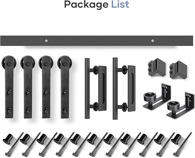 EaseLife 14 FT Double Sliding Barn Door Track and Handle Hardware Kit,Straight Pulley,Slide Smoothly Quietly,Easy Install (14FT Track Kit for 40"~42" Wide Double Door)