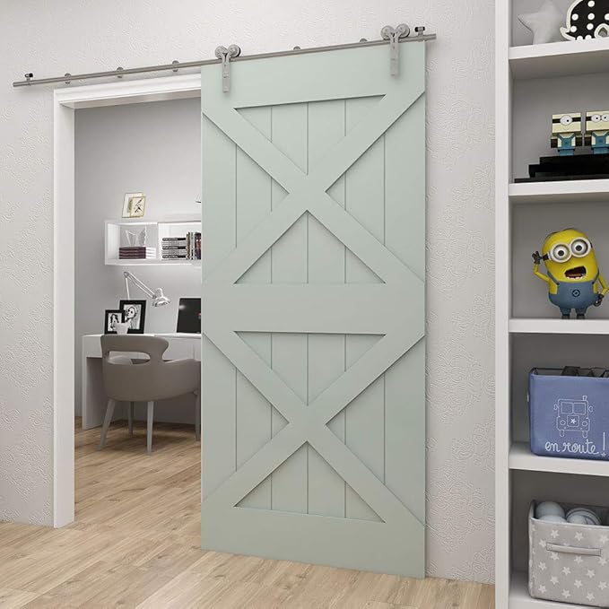 TSMST 10.5FT Sliding Barn Door Hardware Kit, Stainless Steel, Heavy Duty, Quiet Operation, Accommodates Door Width Up to 63 Inches, Fits Thickness 1 3/16" - 1 5/8", Max Weight 220lbs, Y Style