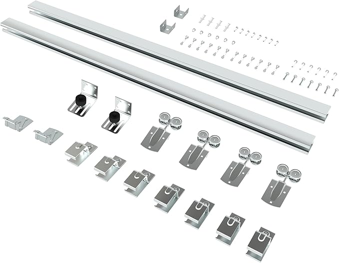 JUBEST 10FT Box Rail Exterior Barn Door Hardware Kit, Heavy Duty Sliding Barn Door Hardware, Wall Mount Barn Door Hardware for Two Door (Door NOT Include)