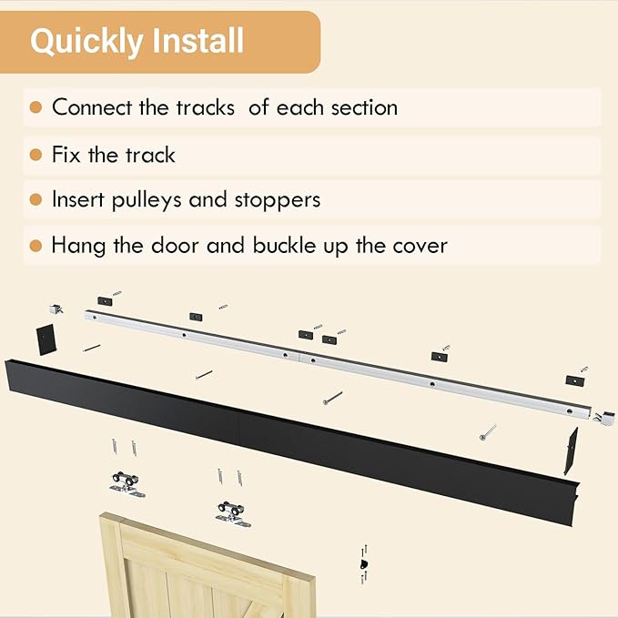 7FT Sliding Barn Door Hardware, Low Clearance Aluminium Alloy Box Rail Hardware for Wooden Barn Door, Interior Barn Door Track, Easy to Install, Black