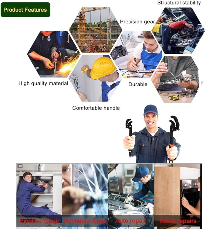 Multi-function Magic Wrench Universal Adjustable Wrenches 1045 Steel, Pipe Wrench Set 10.5 and 15-Inch,2-Piece