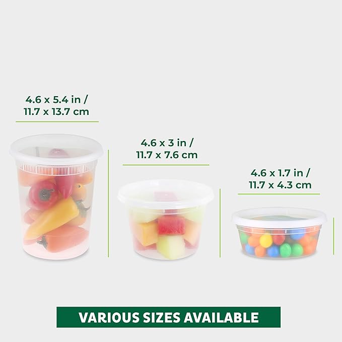 Freshware Food Storage Containers with Lids [8/16/32 oz x 20 each, 60 sets] Deli Containers, Microwave and Freezer Safe, Stackable, Leakproof, BPA Free, Clear