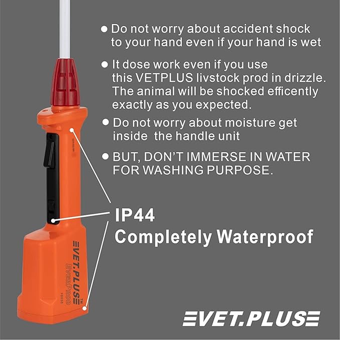 Rechargeable and Waterproof Livestock Prod for Cow Electric Cattle Prod for Cow for Big Dog Safety Animal prod with Flexible Shaft Length 43", Total Length 53 1/2 inch