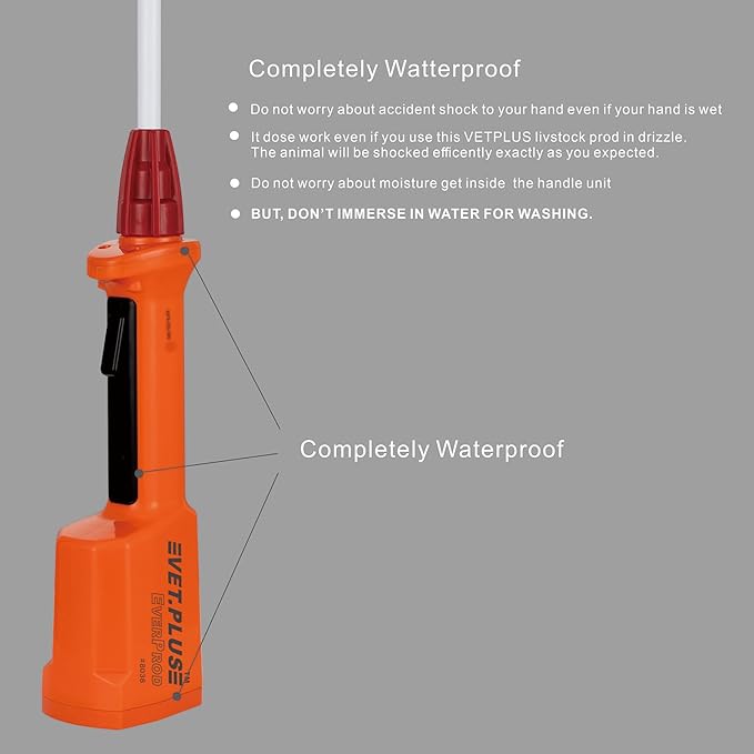 VET.PLUS Portable Cattle Prod Waterproof Livestock Prod for Cows Cattle Hogs Rechargeable Animal Prod for Big Large Dogs, Shaft Length 13", Total Length 23 1/2 inch