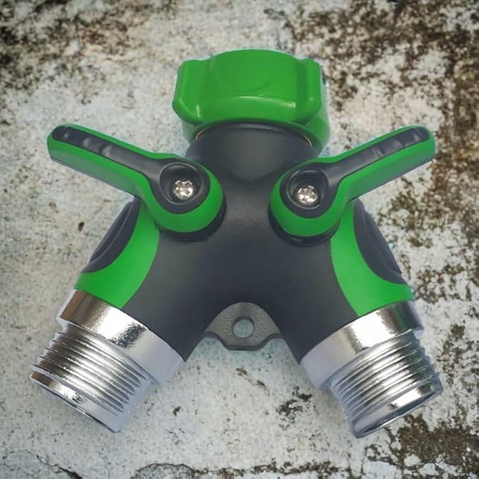 2 Way Y Hose Splitter, Garden Hose Connector with Comfortable Rubberized Grip with Outdoor Faucet, 3/4-inch (Light Green, 2-Packs)