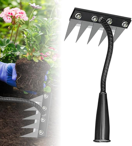 2025 Iron Weeding Rake 2.0, New 5/6/7/8 Teeth Carbon Steel Garden Weeder Rakes, Iron Rake for Yard Lawn and Garden, Heavy-Duty Garden Hand Weeder Puller Tool for Gardening and Weedings (5 Teeth)