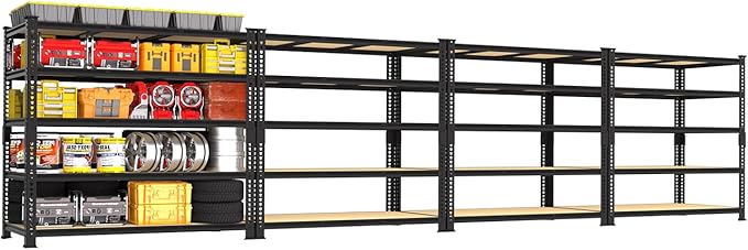 PrimeZone Heavy Duty Garage Storage Shelves - 48" W X 24" D X 72" H Adjustable Metal Shelving Unit, 5 Tier Industrial Shelves for Storage Standing Utility Rack for Warehouse, Basement, Black, 4 Pack
