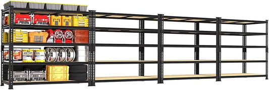 PrimeZone Heavy Duty Garage Storage Shelves - 48" W X 24" D X 72" H Adjustable Metal Shelving Unit, 5 Tier Industrial Shelves for Storage Standing Utility Rack for Warehouse, Basement, Black, 4 Pack