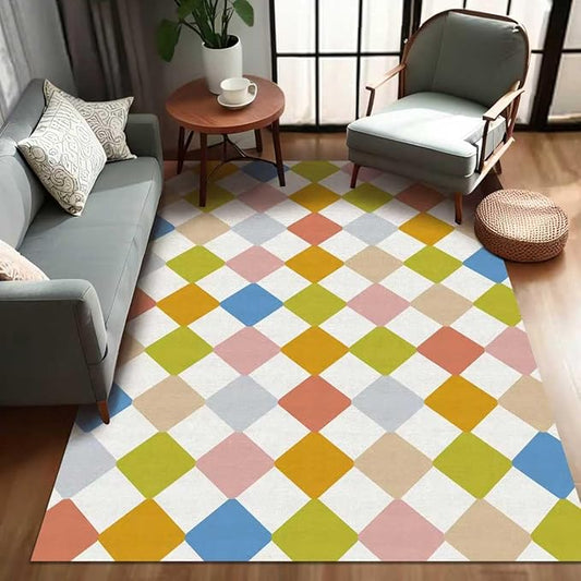 Checkered Washable Geometry Diamond Area Rugs 5x7 Modern Colorful Soft Large Carpet for Children's Room Living Room Entryway Bedroom Non-Slip