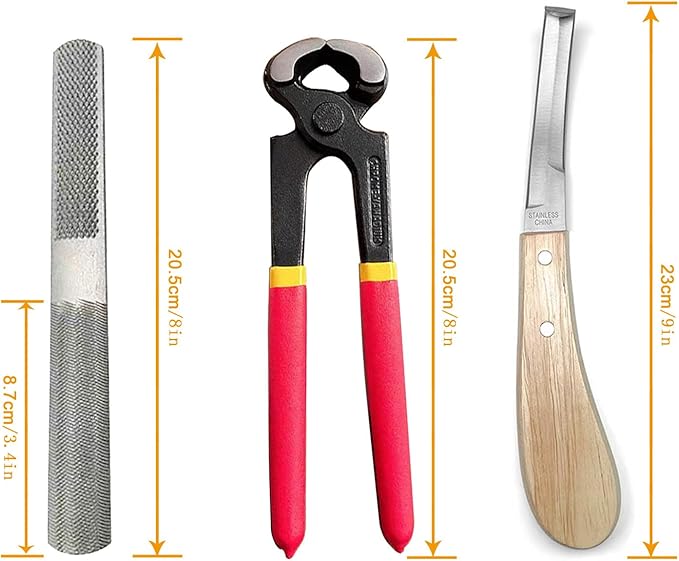 Farrier Tools,8 inch Farrier Tool Kits （6 Piece） Goat Hoof Trimmers Mini Rasp Hoof File Goat Pig Equine Metal Shears Professional Farriers Hoof Nipper Cutter Handle Knife Goat Supplies