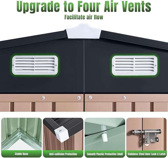 Aoxun 6'x4' Outdoor Metal Storage Shed with Lockable Door- Ideal for Tools, Garden Equipment & Bikes, Perfect for Patio Placement(Base Included/Brown)