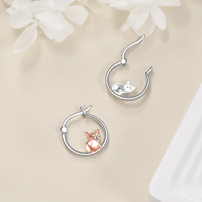 Fox/Pig/Mushroom/Cat Earrings Sterling Silver Cute Hoop Earrings Animal Jewelry Gifts for Women Daughter