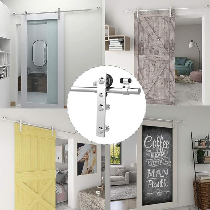 TSMST 12FT Sliding Barn Door Hardware Kit, Stainless Steel Heavy Duty Sturdy Barn Door Track for Single Wood Door, Slide Smoothly Quietly (L Style)