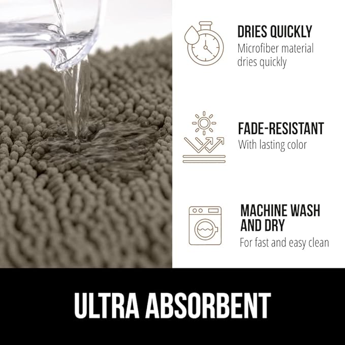 GORILLA GRIP Bath Rug Mat 36x24, Thick Soft Absorbent Chenille, Quick Dry Microfiber Mats, Rubber Backing Washable Shower Floor Rugs, Bathmat Runner, US Designed Bathroom Home Decor Accessories Latte