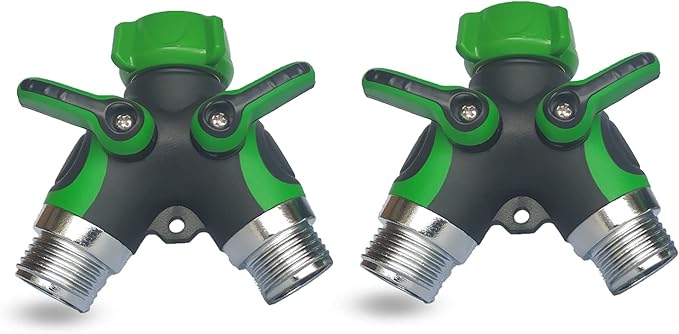 2 Way Y Hose Splitter, Garden Hose Connector with Comfortable Rubberized Grip with Outdoor Faucet, 3/4-inch (Light Green, 2-Packs)