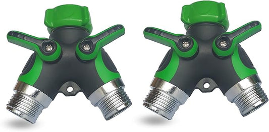 2 Way Y Hose Splitter, Garden Hose Connector with Comfortable Rubberized Grip with Outdoor Faucet, 3/4-inch (Light Green, 2-Packs)
