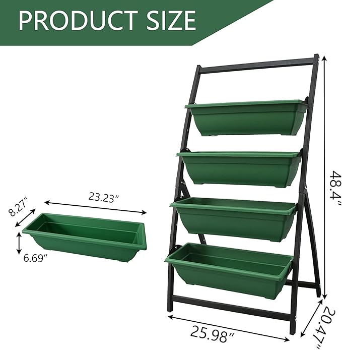Vertical Raised Garden Bed, Freestanding Elevated Planter with Drain Holes, 4 Tier Planter Box Container Gardening Outdoor Indoor Gift for Flowers Vegetable Seeds Patio Balcony Greenhouse, Green