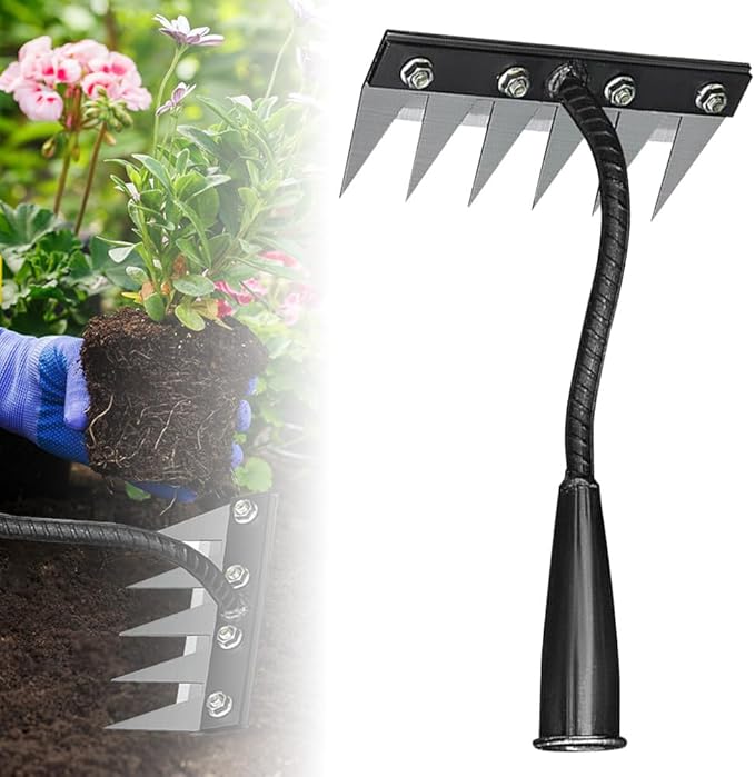 2025 Iron Weeding Rake 2.0, New 5/6/7/8 Teeth Carbon Steel Garden Weeder Rakes, Iron Rake for Yard Lawn and Garden, Heavy-Duty Garden Hand Weeder Puller Tool for Gardening and Weedings (6 Teeth)