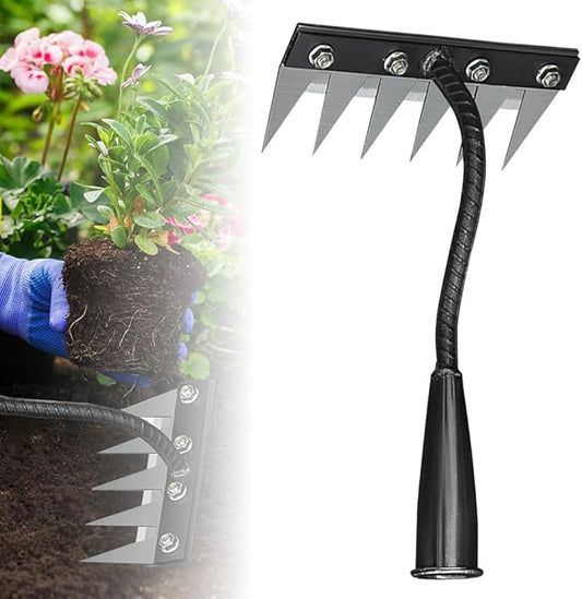 2025 Iron Weeding Rake 2.0, New 5/6/7/8 Teeth Carbon Steel Garden Weeder Rakes, Iron Rake for Yard Lawn and Garden, Heavy-Duty Garden Hand Weeder Puller Tool for Gardening and Weedings (6 Teeth)
