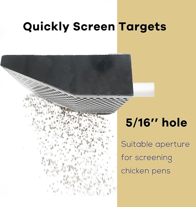 Chicken Poop Scooper,Big Sifting Shovel for Farm Chicken and Coop Goat Stall,Metal Chicken Scooper Cleaning, Chicken Coop Rake with Long Handle(40 1/2'').