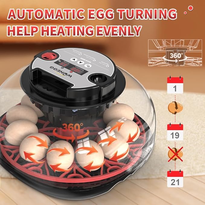 12 Egg Digital Incubator Automatic Egg Turner, Humidity Control & LED Candler for Hatching Chicken, Duck, Quail & More with Auto Water Refill