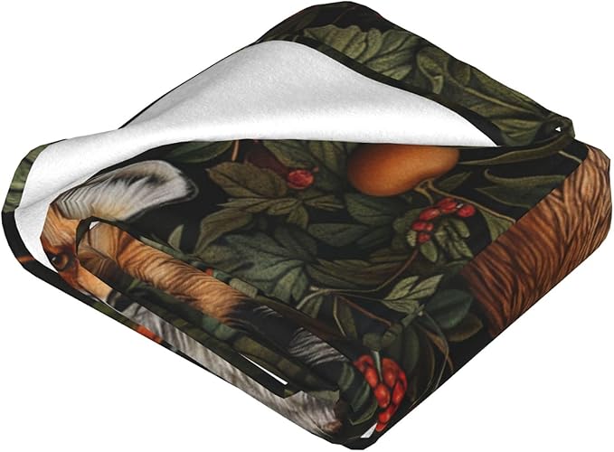 Fox Vintage Forest Throw Blanket - Comfy Plush Flannel Fleece Warm Soft Fuzzy Winter Decor - Fox Lover Gifts for Girls Boys Women Teens Adults - Bed Sofa Couch 60"X80"
