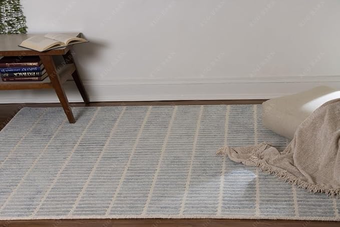 Capitola Hand-Tufted Wool Rug 2.5x10 Ft (Runner) Blue Coastal, Rustic Area Carpet for Bedroom Living Room, Textured Natural PB Style, Soft Wool Accent Mat