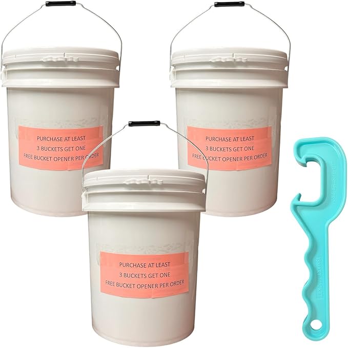 5 Gallon Plastic Bucket Pail with Lid (Pack of 3) – Includes Free Bucket Opener - Food Grade, BPA Free, Heavy Duty –– for Storage, Emergency, Paint, Brining, and More (White)