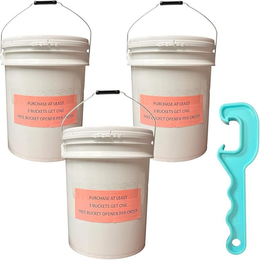 5 Gallon Plastic Bucket Pail with Lid (Pack of 3) – Includes Free Bucket Opener - Food Grade, BPA Free, Heavy Duty –– for Storage, Emergency, Paint, Brining, and More (White)