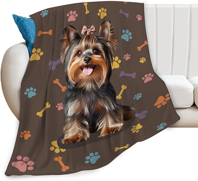 Dynova Yorkshire Terrier Blanket Dog Lovers Gifts Cozy Plush Cute Yorkie Throw Blankets Decor Fuzzy Flannel Fleece for Girls Boys Women Men 80"X60"