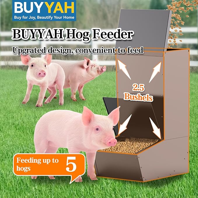 Hog Feeder, 2.5 Bushels Capacity, Heavy Duty Galvanized Steel Single Door Pig Feeder, Moisture Proof Piglet Creep Feeder, All Nuts Pre-Installed, Black
