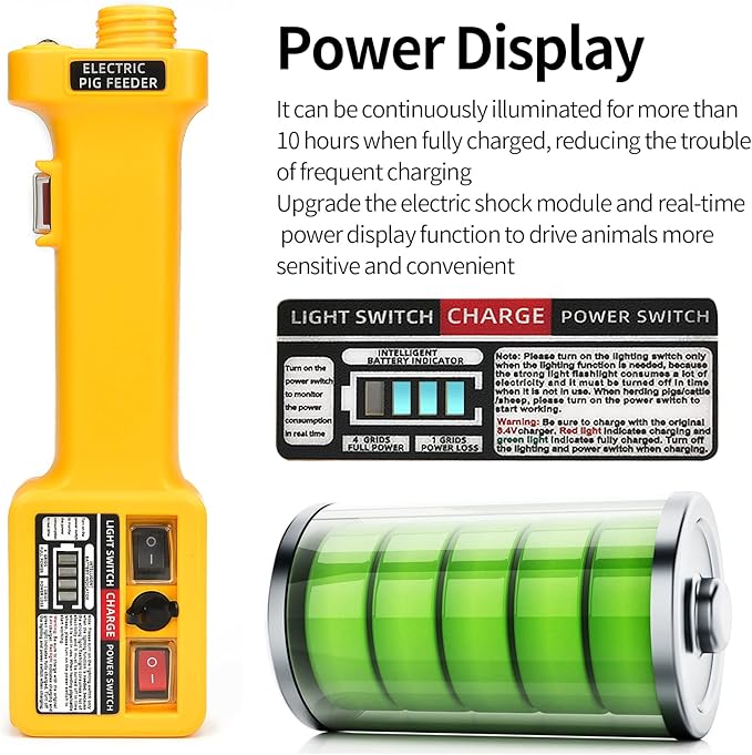 Electric Livestock Prod for Cattle, Cow, Dog, Hog, Goat, and Sheep. Rechargeable Cattle Prod with LED Light, Equipped with Flexible Shaft Cattle Prod Stick