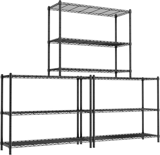 Storage Shelves, 3 PCS 48" L x 20" W x 47" H Heavy Duty Garage Wire Shelving Unit Loads 1200LBS, 3-Tier Adjustable Metal Industrial Utility Shelf Rack for Kitchen, Laundry Room, Basement