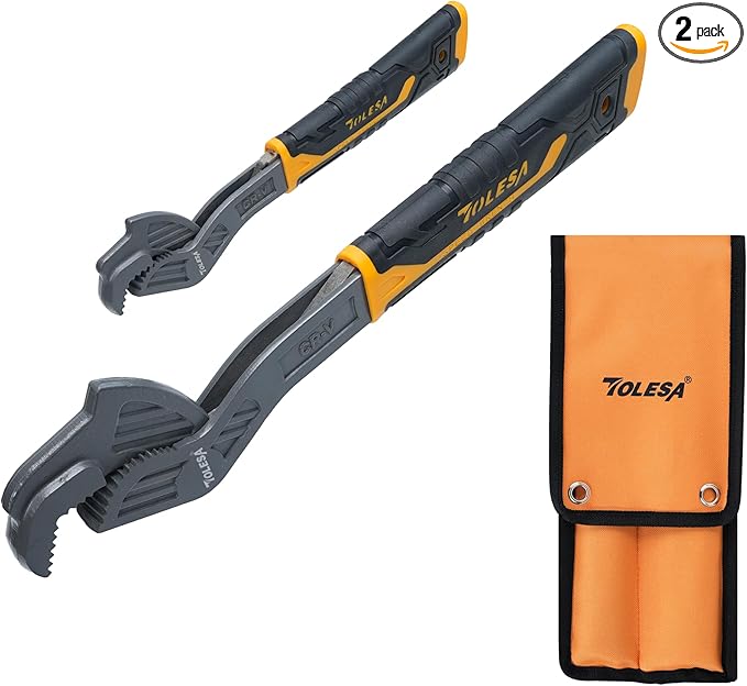 TOLESA Self Adjusting Pipe Vise Wrench, Wide Jaw 0.35"-1.7", 8” and 12” Pipe Wrench