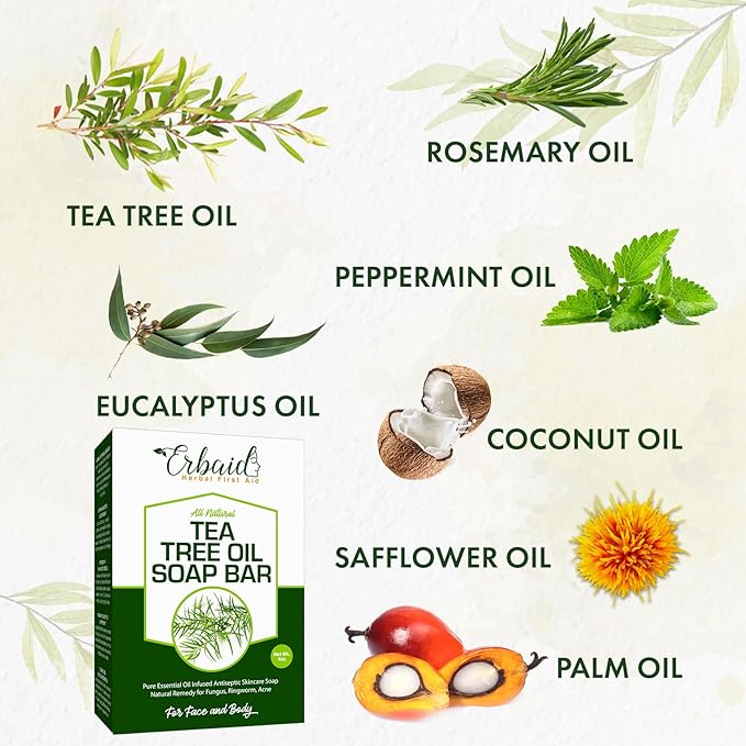 Tea Tree Oil Soap Bar for Face & Body, 4oz –All Natural Remedy Skin Cleanser – Pure Essential Oil Infused Skincare Cleansing Soap for Dirt & Acne - Tea Tree Face & Body Wash Made in USA