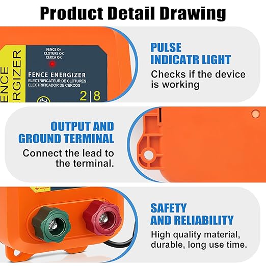 2 Mile AC Powered Low Impedance Electric Fence Charger，0.10 Joule Plug-in Electric Fence Energizer，Contain Small Animals, Keep Out Pests and Wildlife Invasion