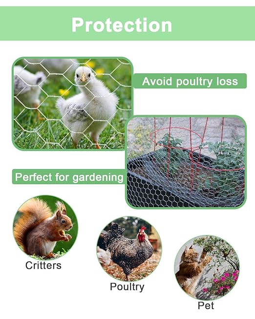Garden Poultry Chicken Wire Netting - 48 '' × 150 ' Garden Fence Animal Barrier, Chicken Wire for Crafts, 1 inch Mesh Poultry Netting Fence, Pet/Rabbit/Chicken Wire Fencing