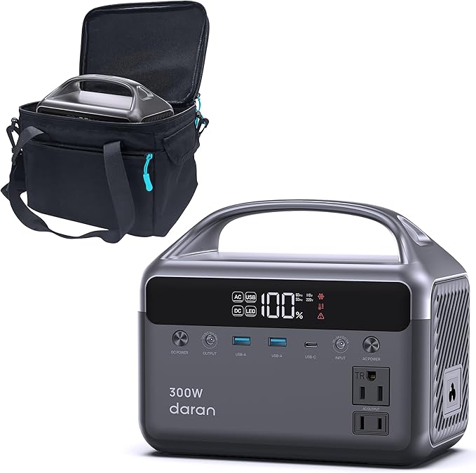 Portable Power Station 300W, 192Wh LiFePO4 Battery Solar Generator with Carry Bag & 2 AC Outlets 110V/ 600W Surge, Power Bank Fast Charging AC DC USB Ports for Laptop, Camping, Home Ues, Emergency
