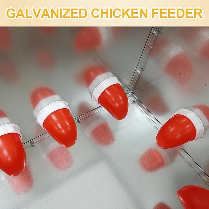 Automatic Chicken Feeder Large Capacity 85lbs Metal Chicken Feeder with Latch & Handle for Chickens, Geese, Ducks, Turkeys, Quails, Weatherproof (10-Port)