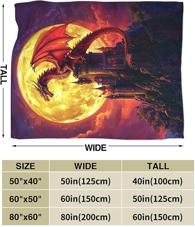 Dragon Blanket, Full Moon Throw Blankets, Dragons Space Fuzzy Plush Blanket Ultra Soft for Dragon Lover Gift Kids Teens Women Men Girls Boys Stuff Decor for Bedding Sofas Couch 80"X60"